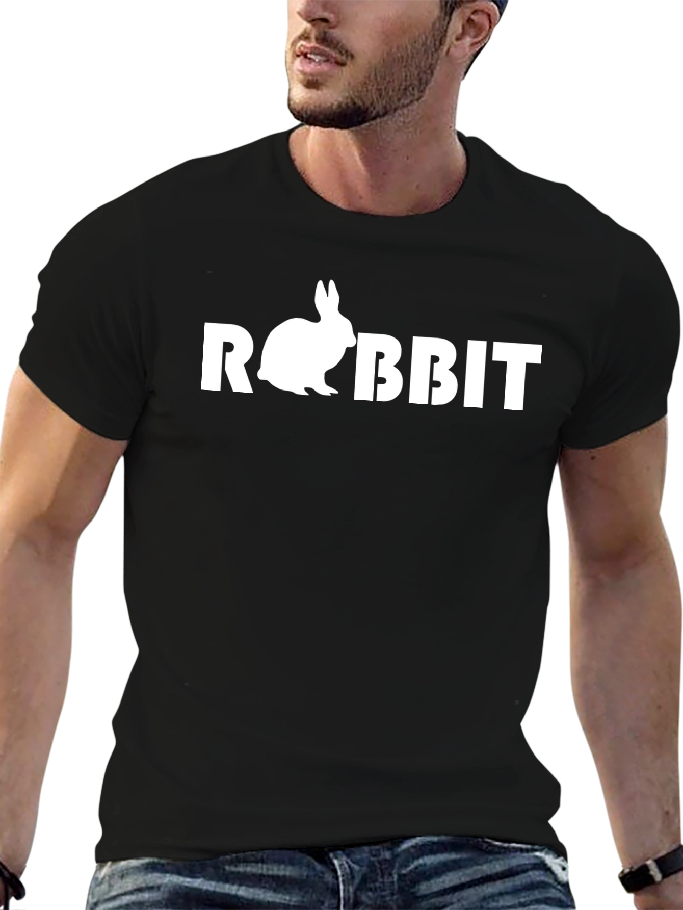 Rabbit Graphic Print Black T-Shirt