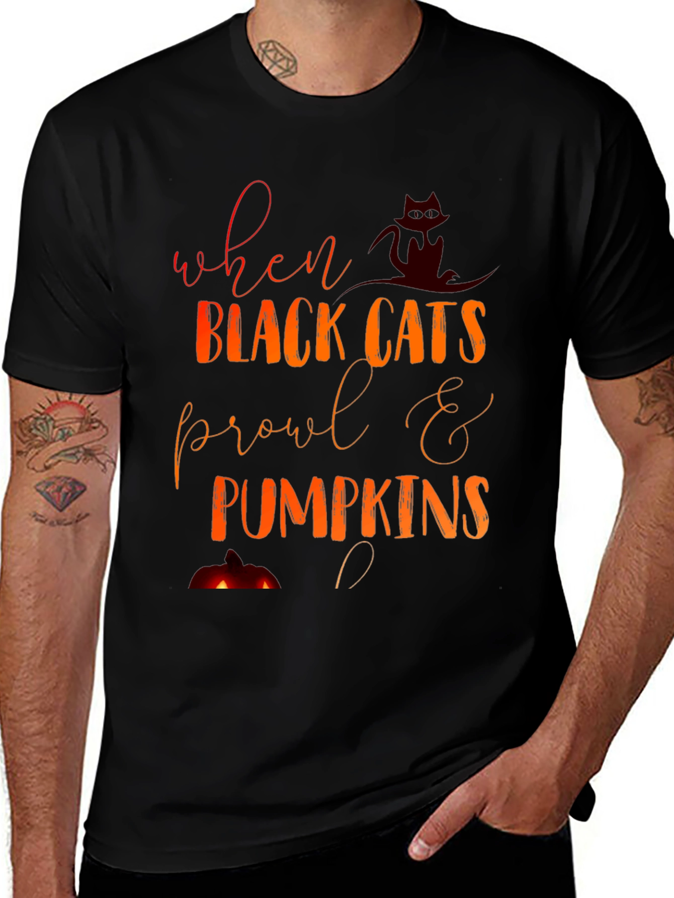 Halloween Black Cats & Pumpkins Graphic Tee