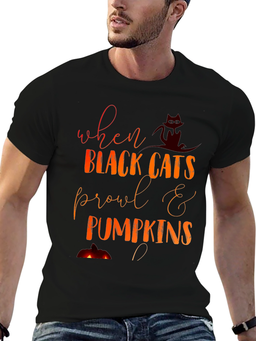 Halloween Black Cats & Pumpkins Graphic Tee