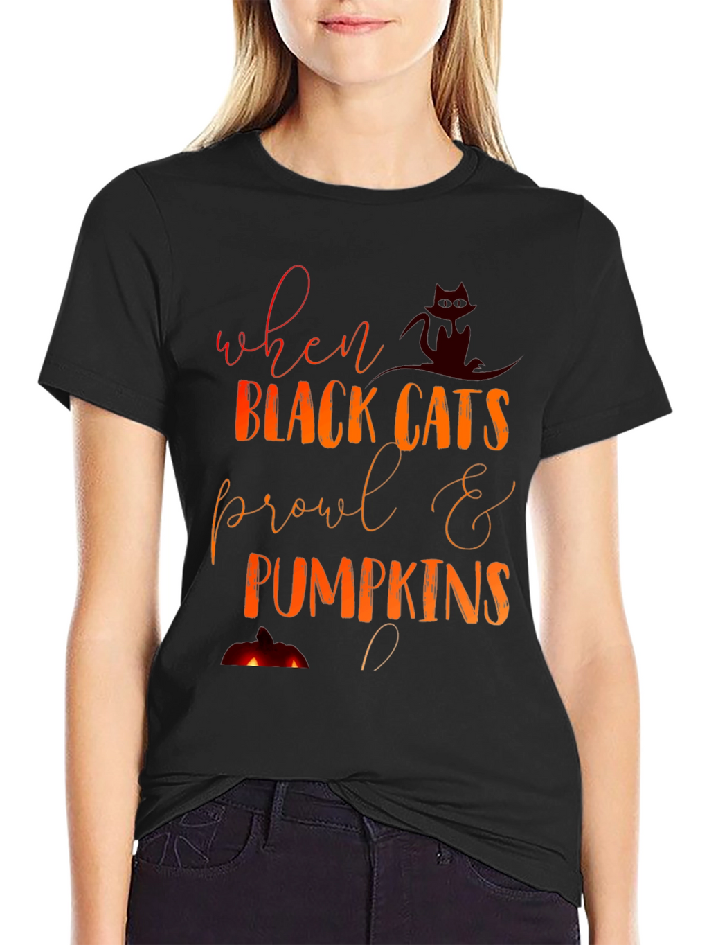 Halloween Black Cats & Pumpkins Graphic Tee