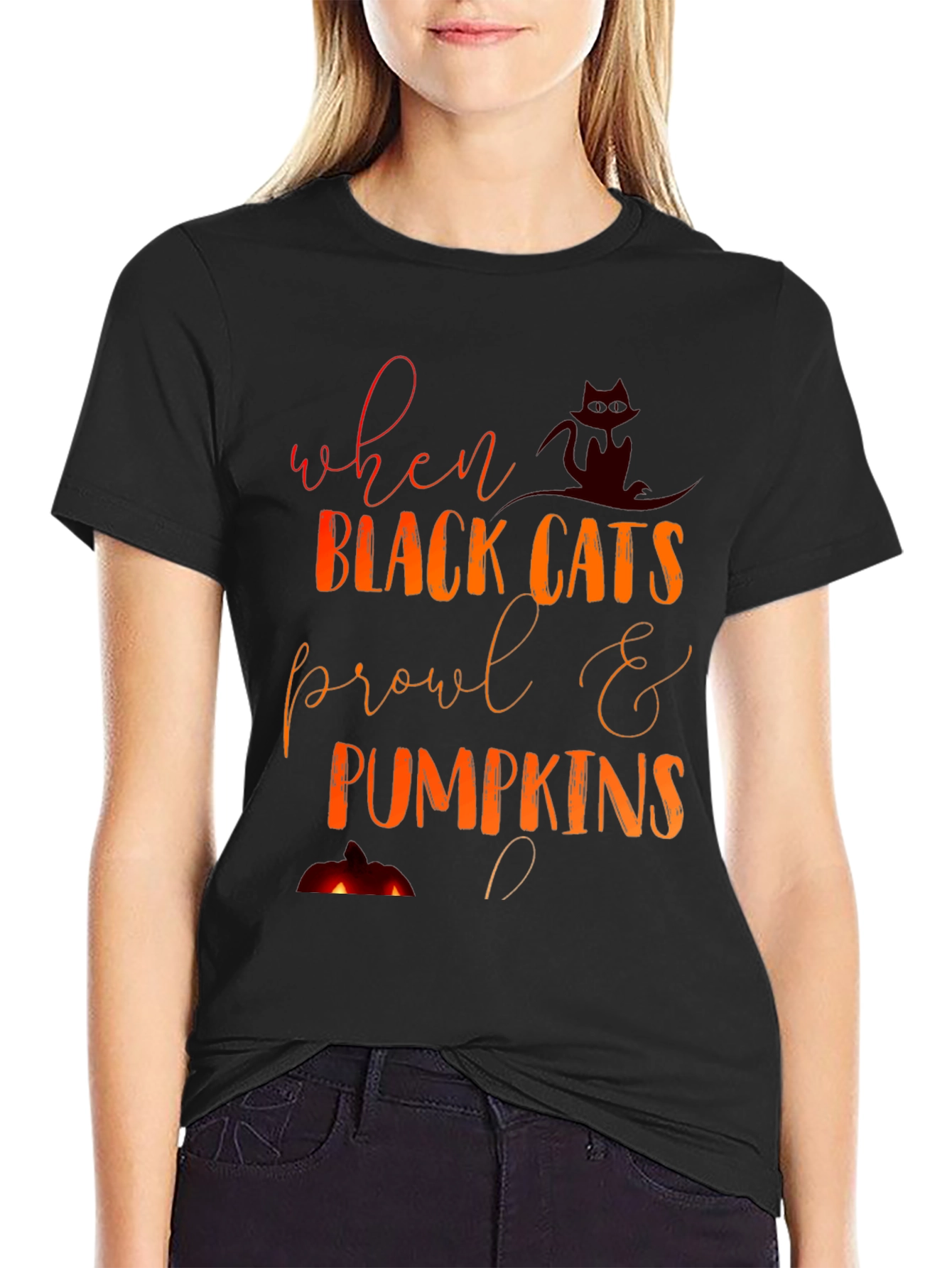 Halloween Black Cats & Pumpkins Graphic Tee
