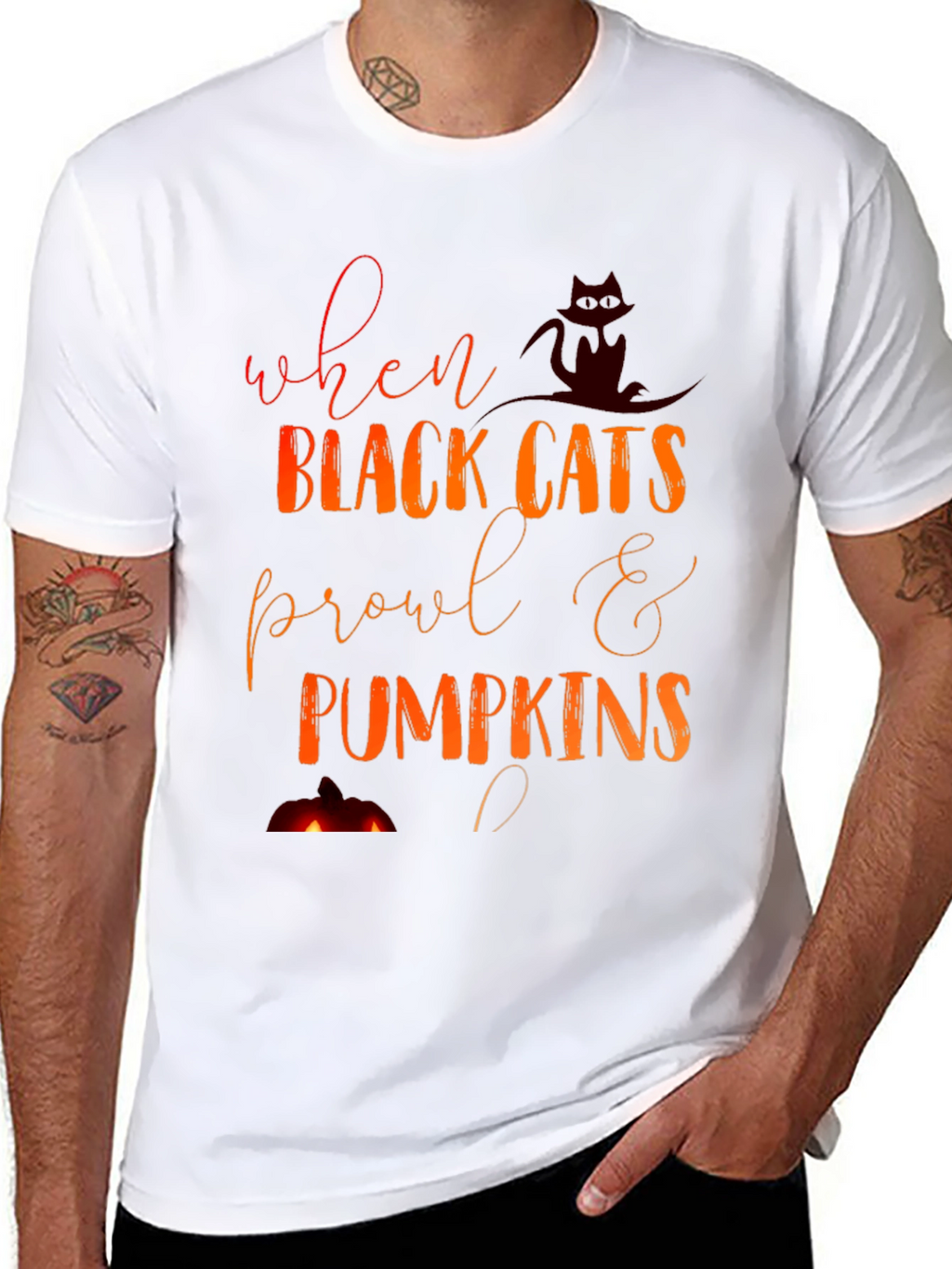 Halloween Black Cats & Pumpkins Graphic Tee