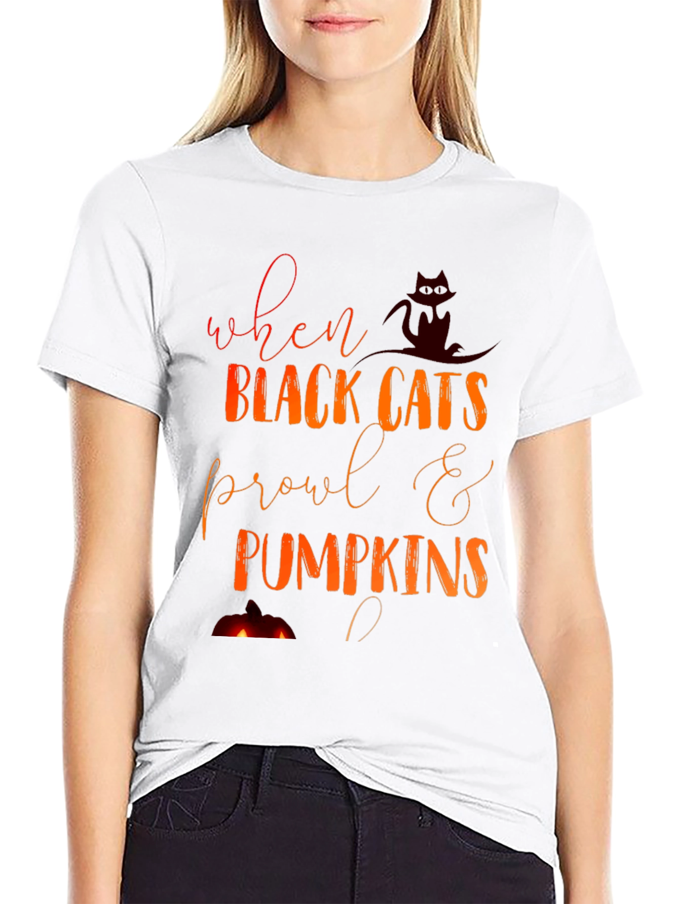 Halloween Black Cats & Pumpkins Graphic Tee