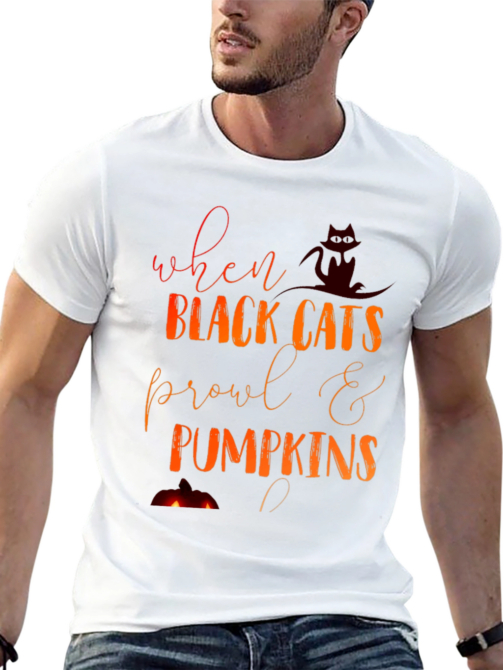 Halloween Black Cats & Pumpkins Graphic Tee