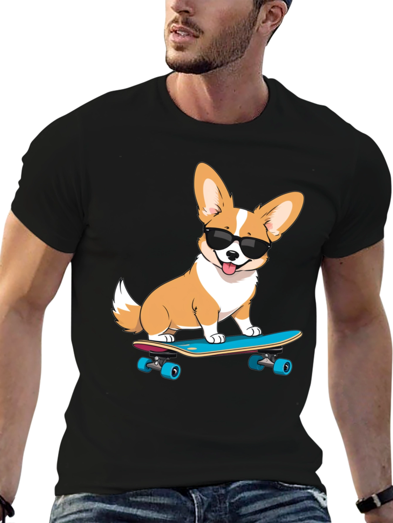 Cool Corgi Skateboard Graphic T-Shirt