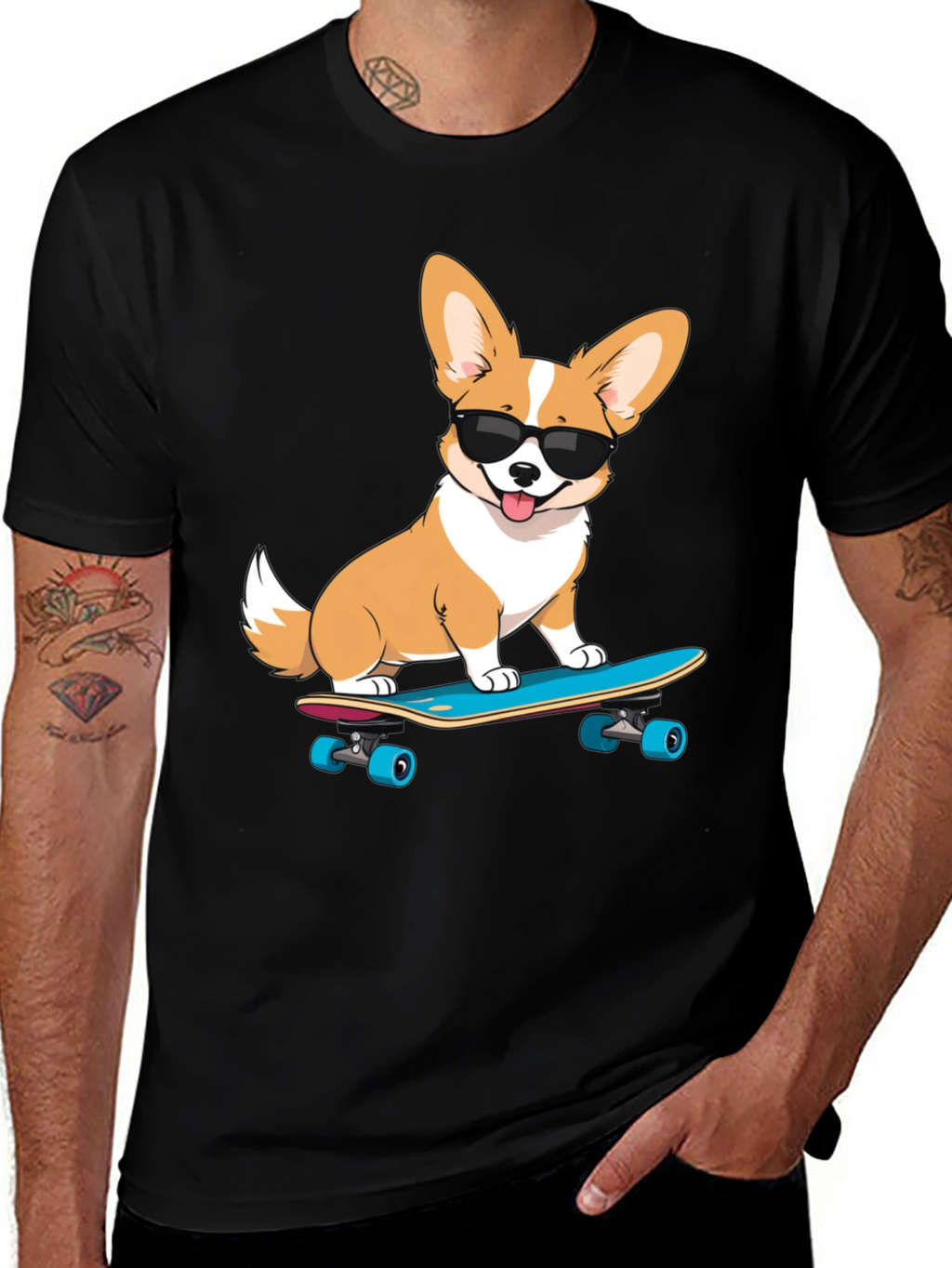 Cool Corgi Skateboard Graphic T-Shirt