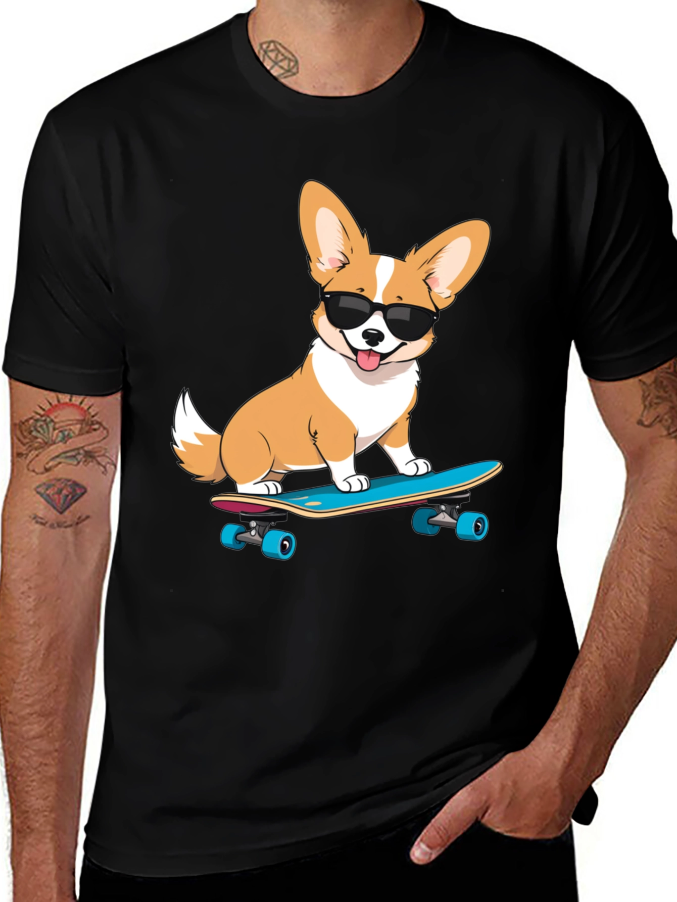 Cool Corgi Skateboard Graphic T-Shirt