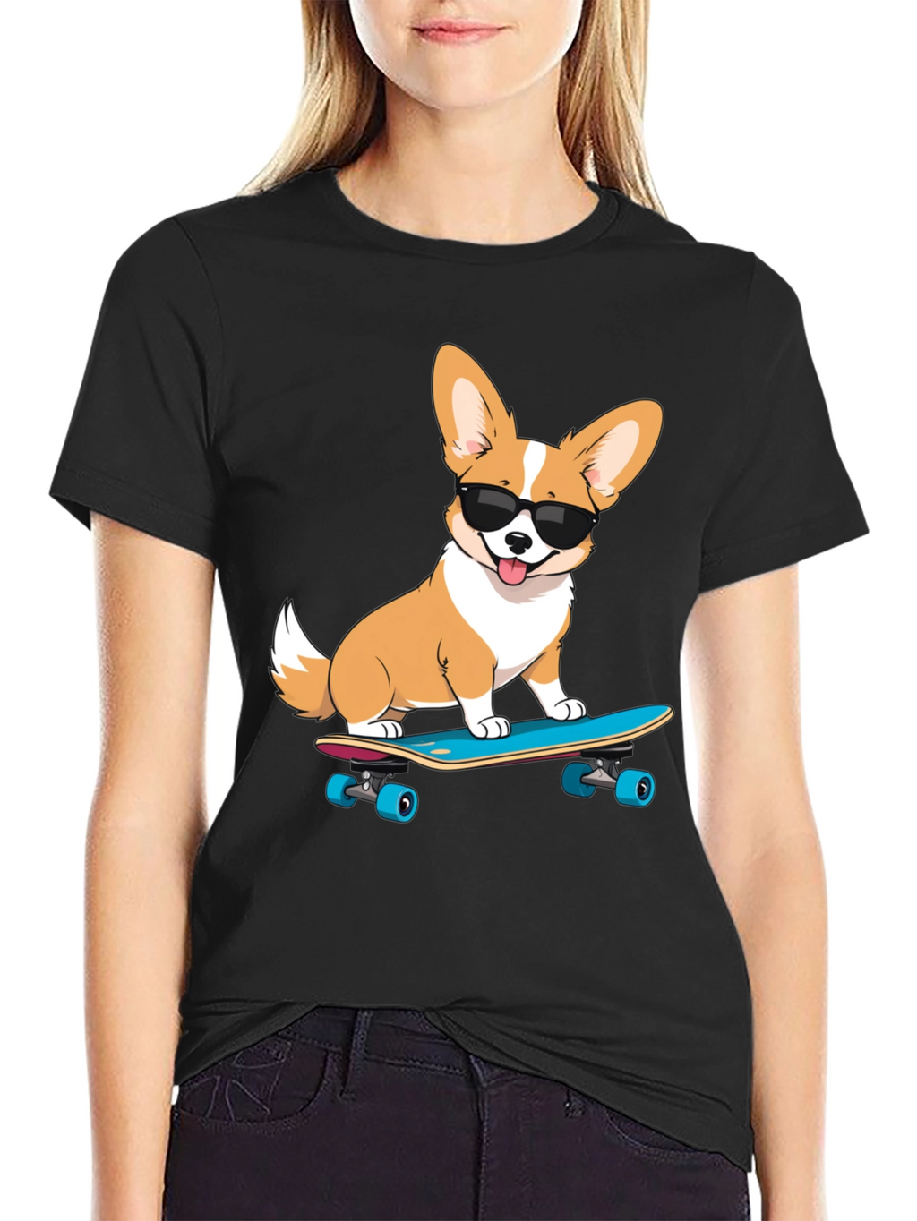 Cool Corgi Skateboard Graphic T-Shirt