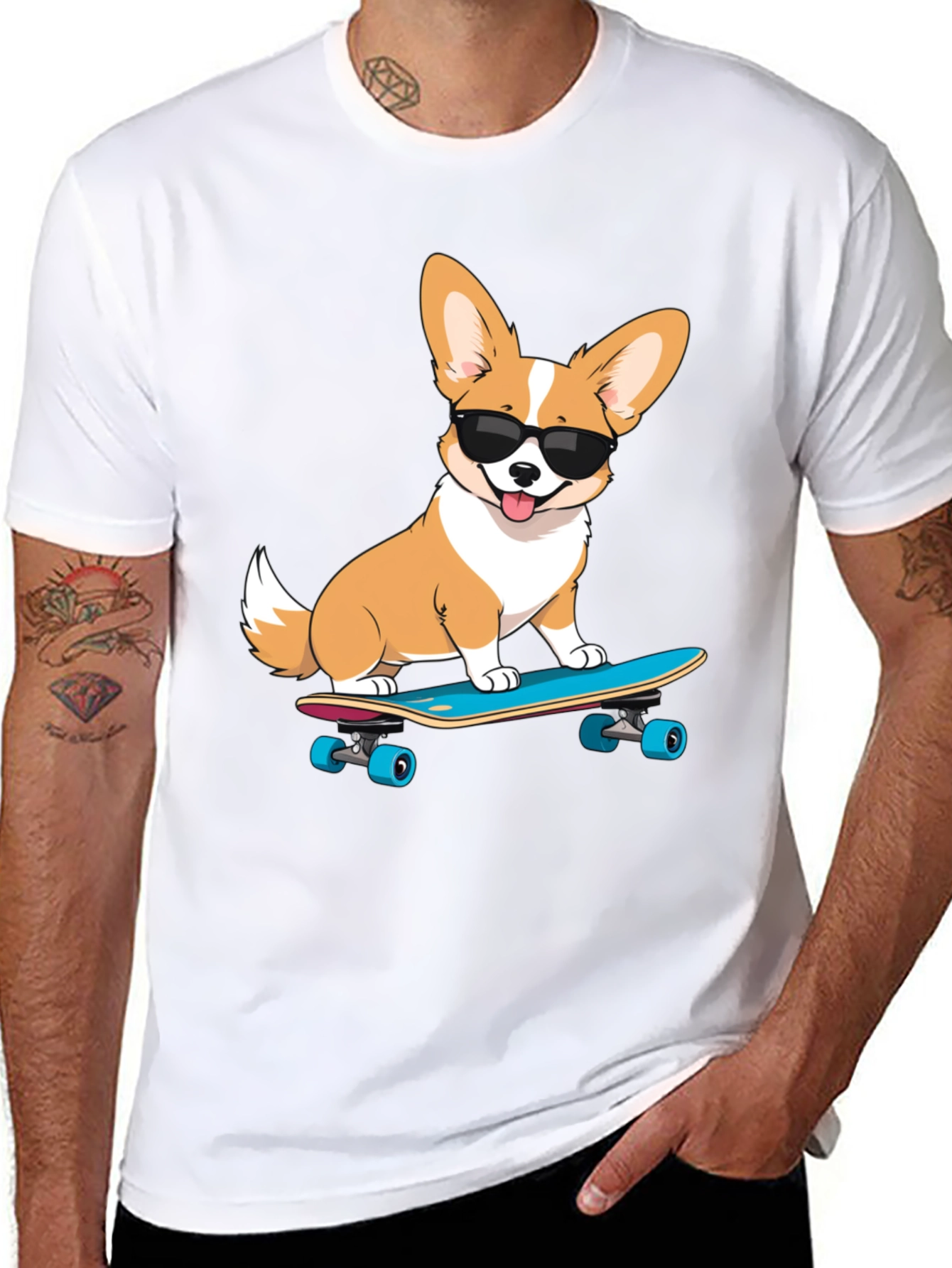 Cool Corgi Skateboard Graphic T-Shirt