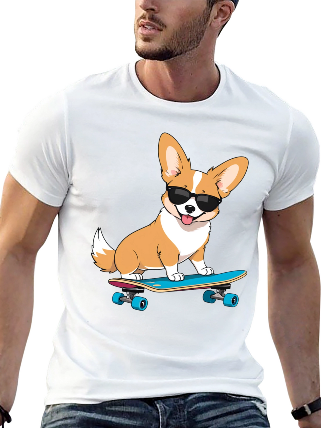 Cool Corgi Skateboard Graphic T-Shirt