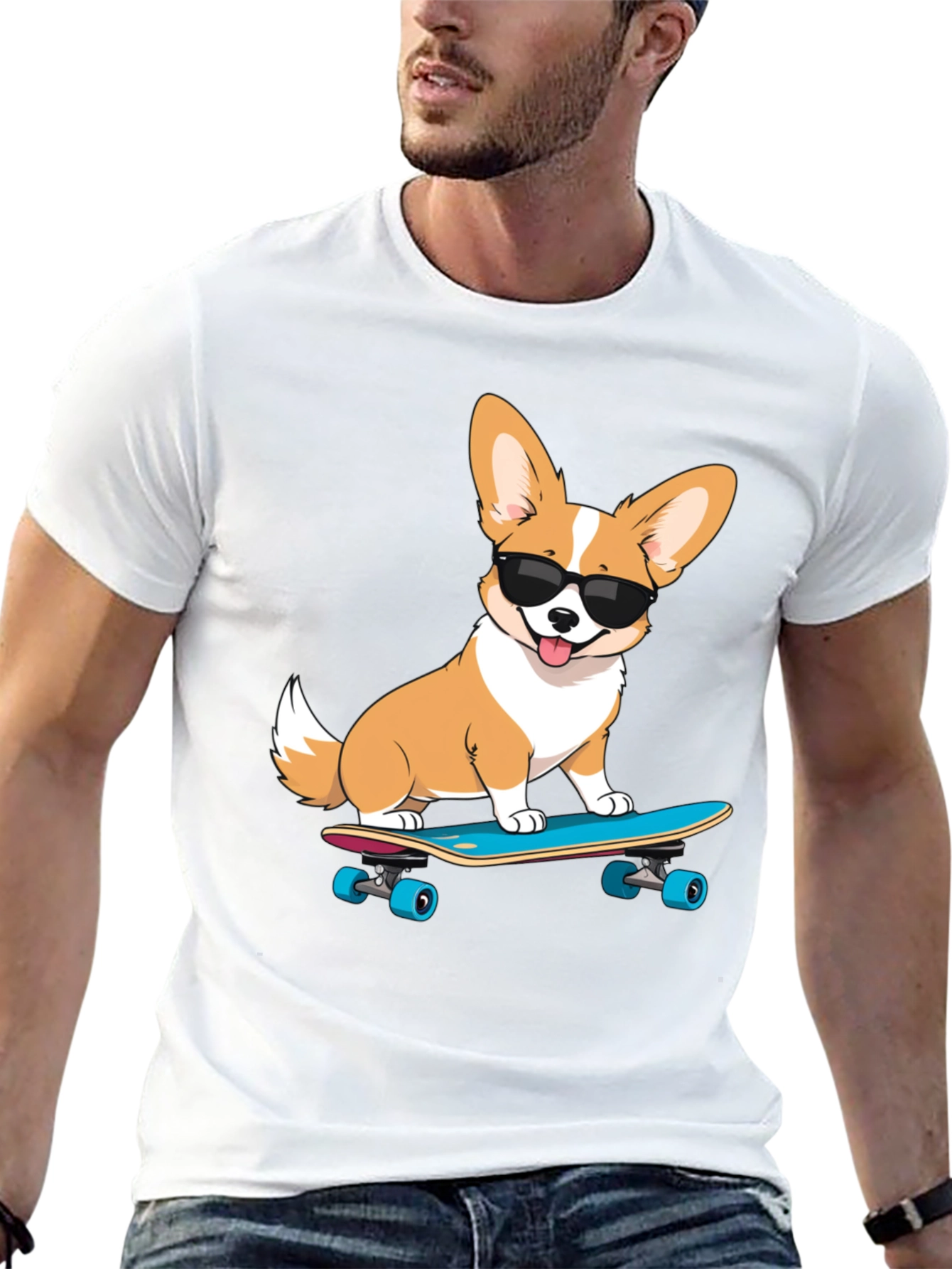 Cool Corgi Skateboard Graphic T-Shirt