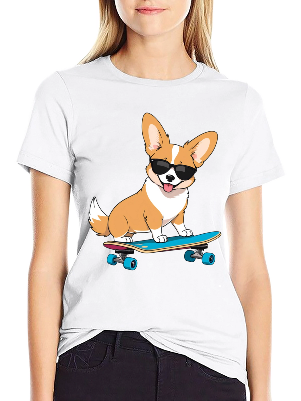 Cool Corgi Skateboard Graphic T-Shirt