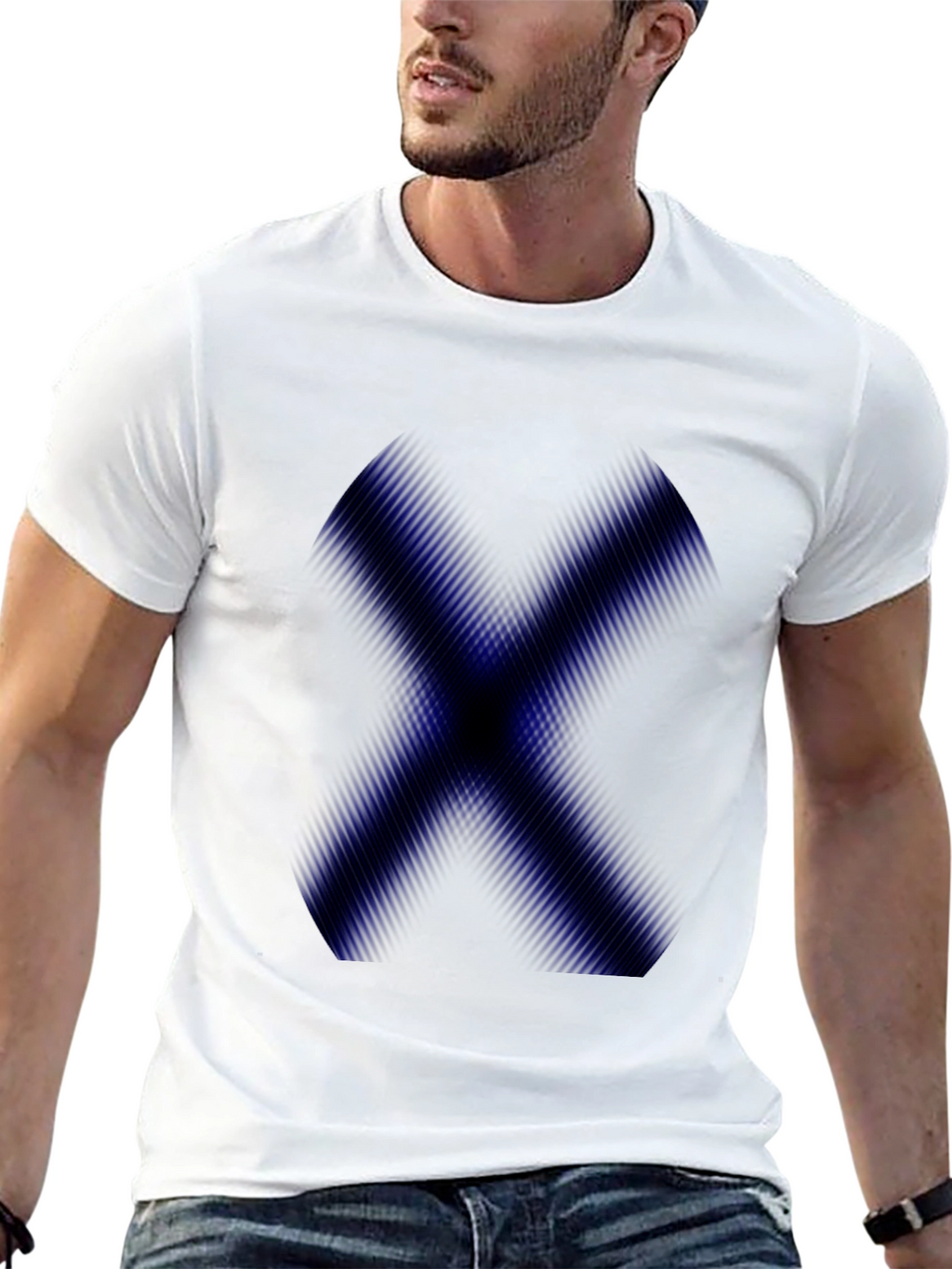 Mens Black T-Shirt with Blue X Graphic