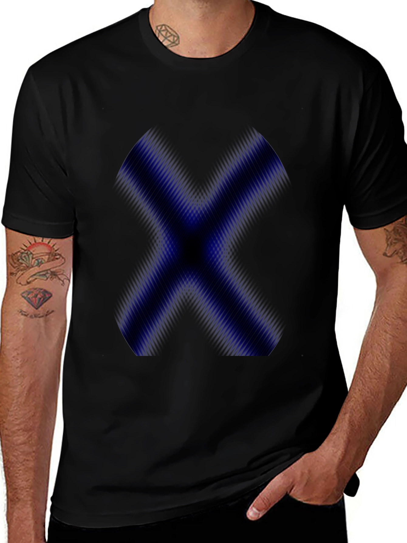 Mens Black T-Shirt with Blue X Graphic