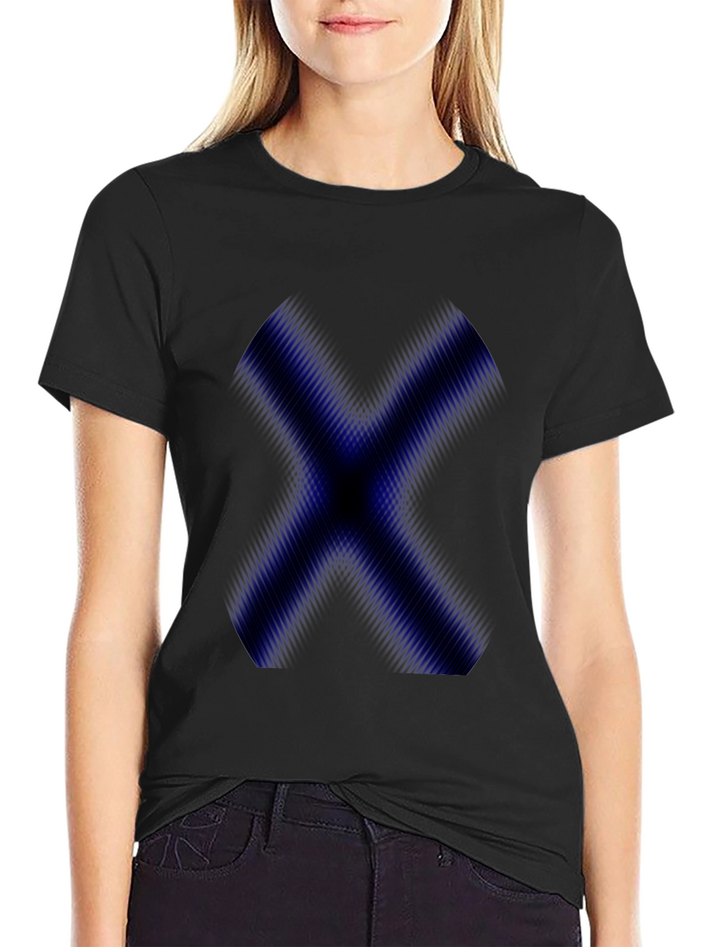 Mens Black T-Shirt with Blue X Graphic