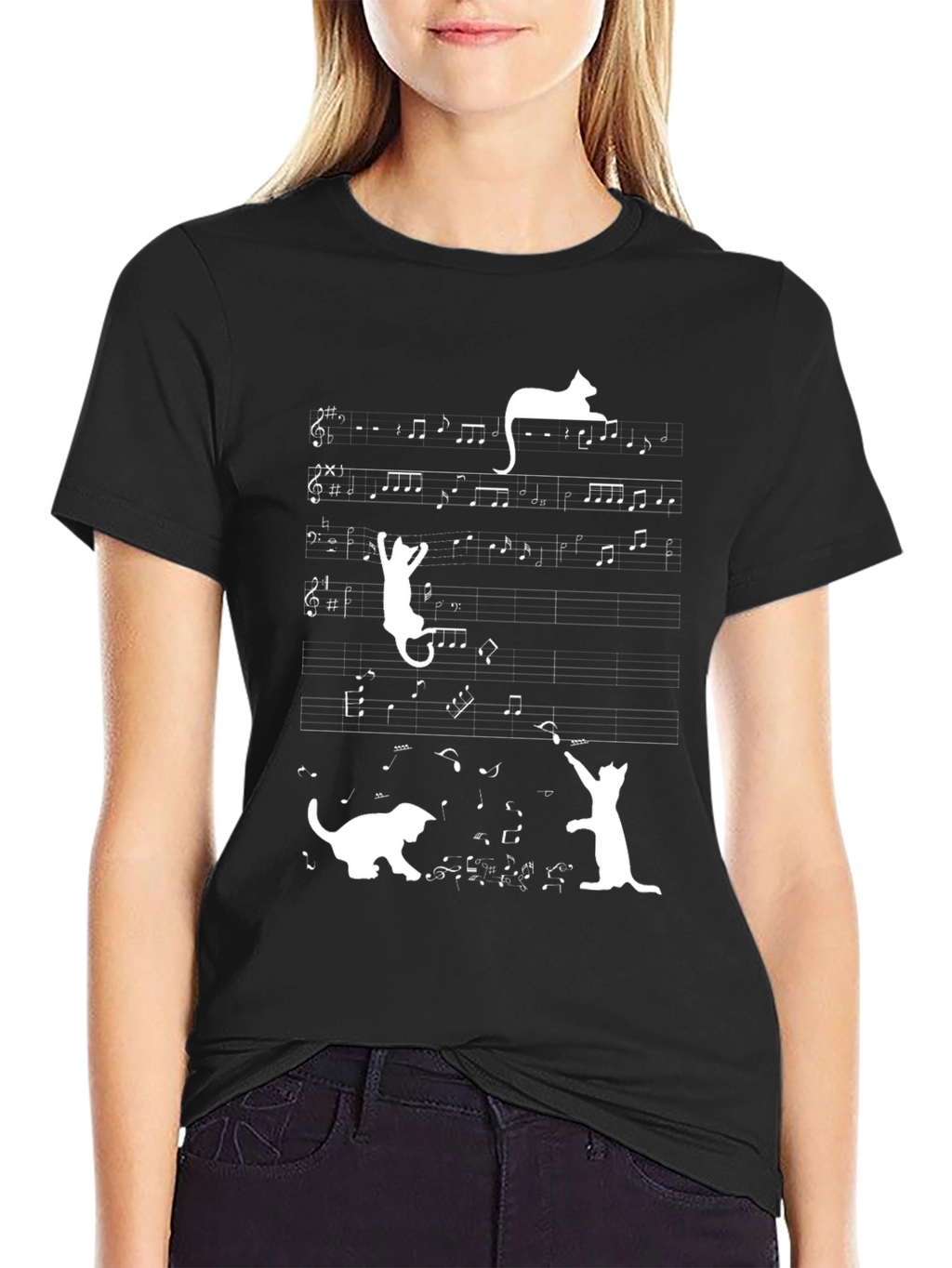 Musical Cats Black T-Shirt - Unique Design