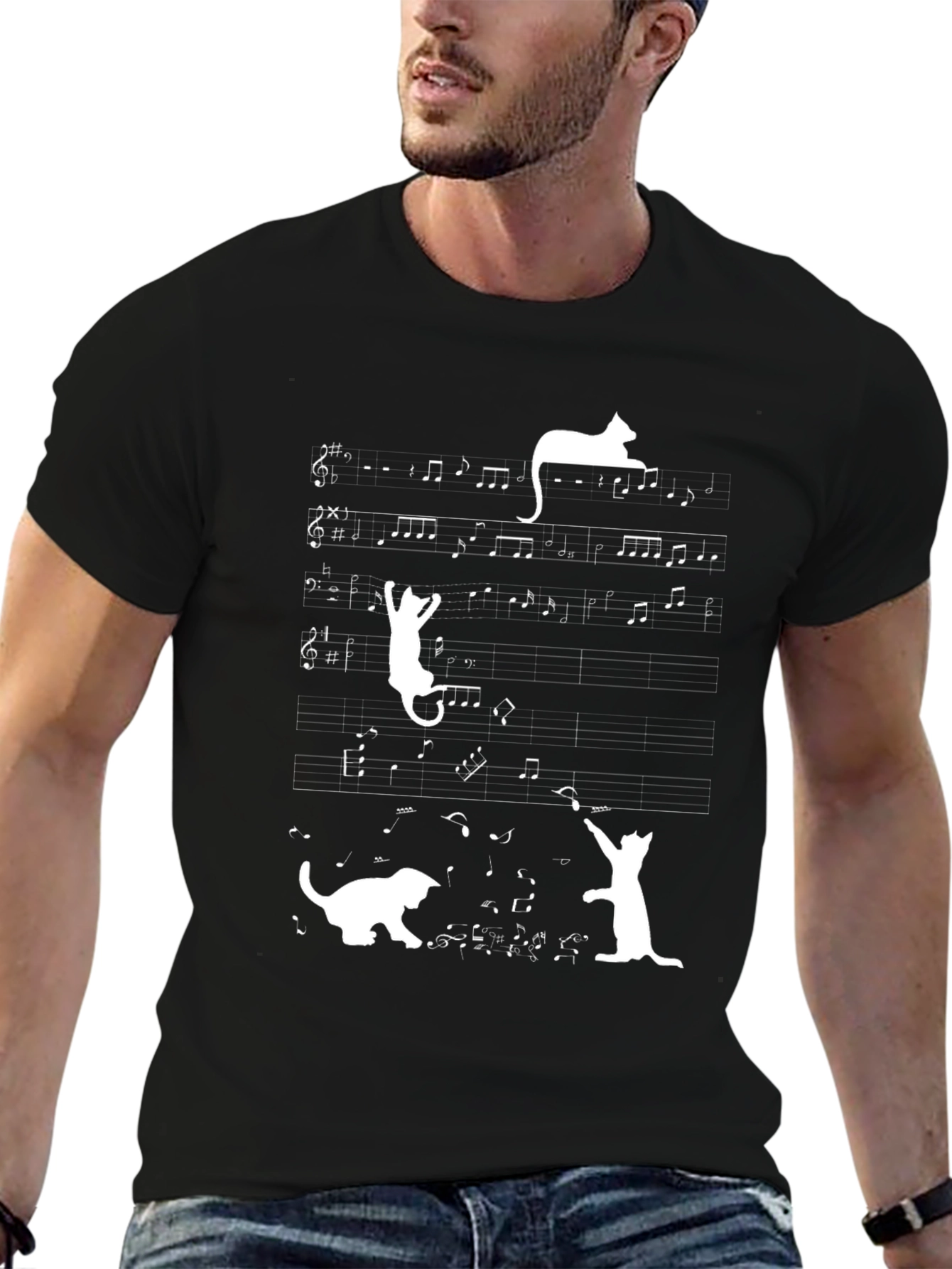 Musical Cats Black T-Shirt - Unique Design