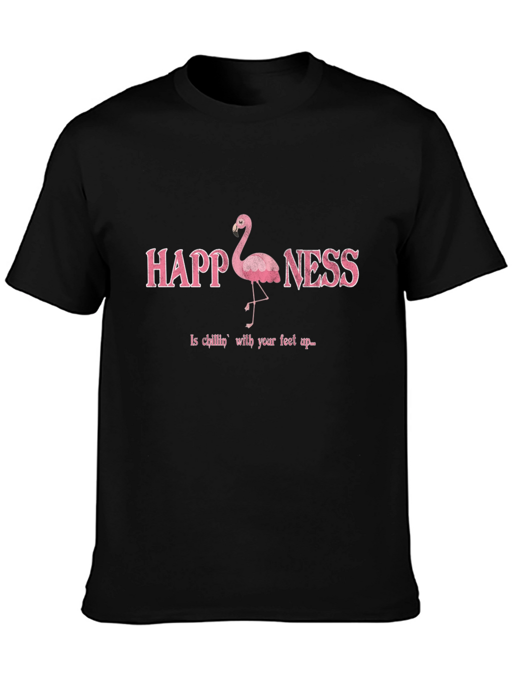 Happiness Flamingo Graphic Black T-Shirt