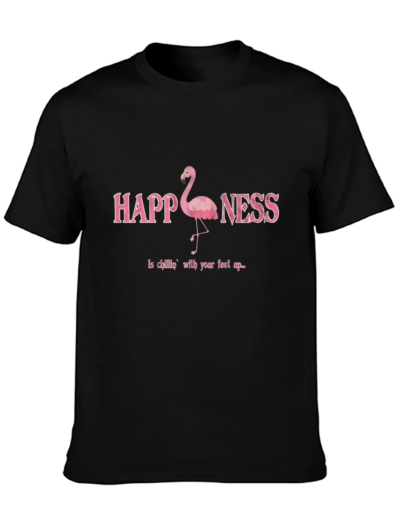 Happiness Flamingo Graphic Black T-Shirt