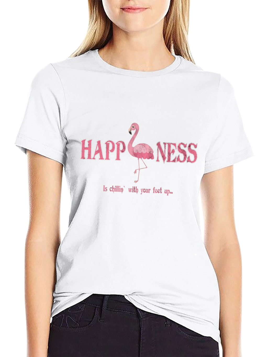 Happiness Flamingo Graphic Black T-Shirt