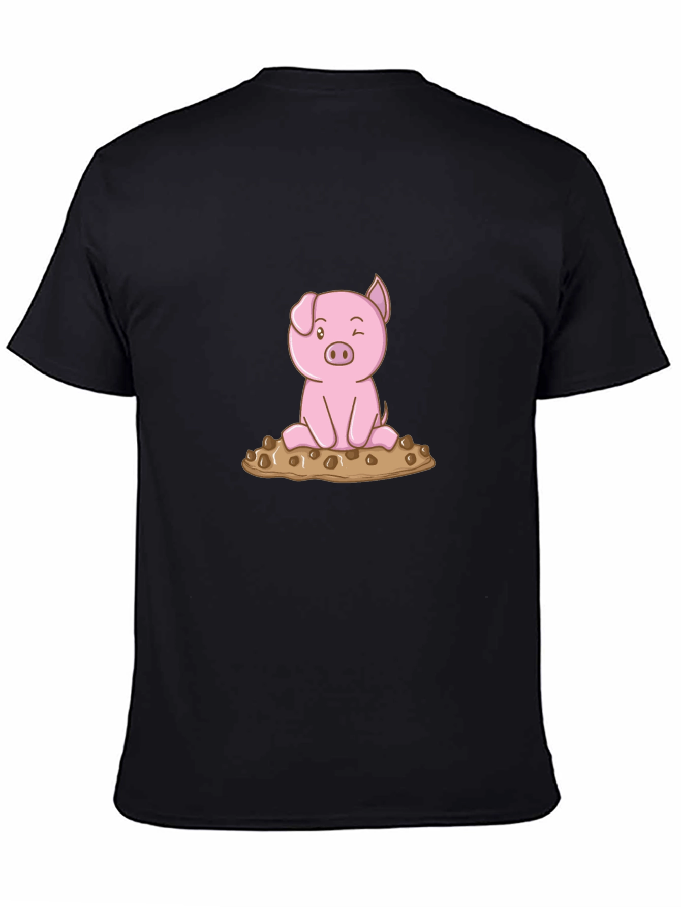 Cute Pig Graphic Tee - Black Cotton T-Shirt