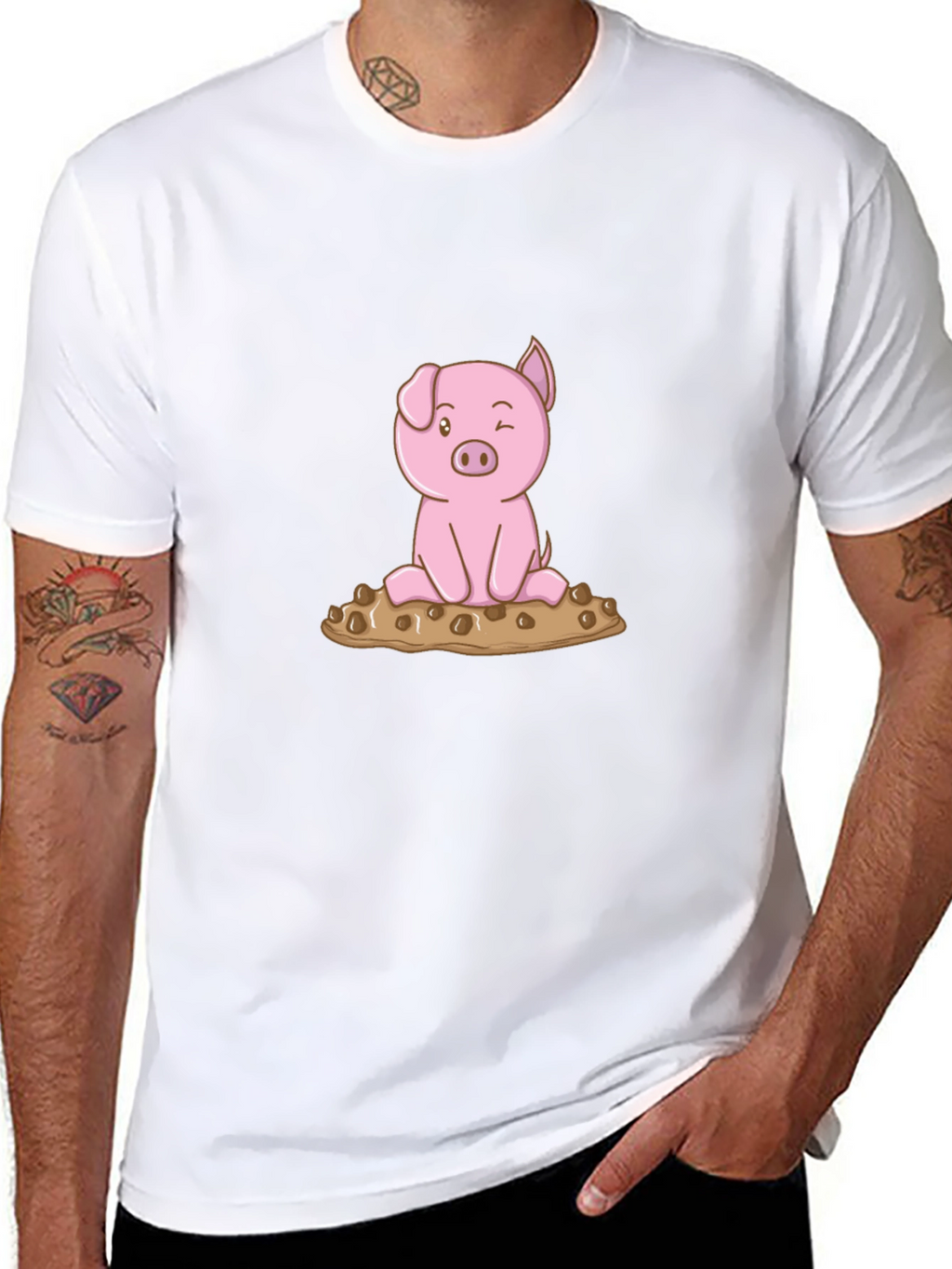 Cute Pig Graphic Tee - Black Cotton T-Shirt