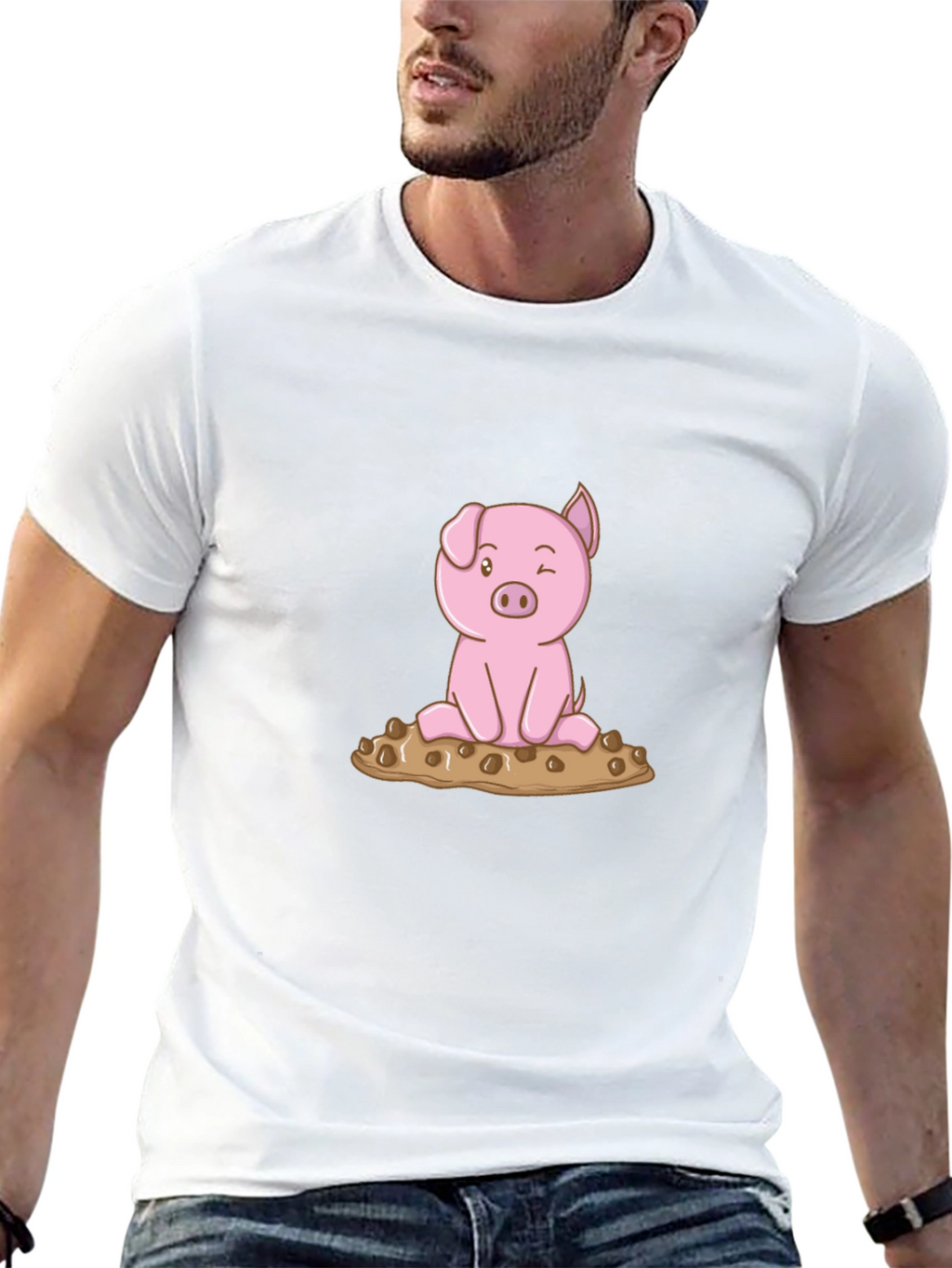 Cute Pig Graphic Tee - Black Cotton T-Shirt
