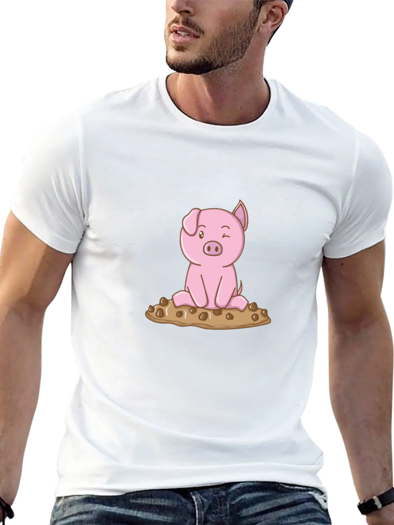 Cute Pig Graphic Tee - Black Cotton T-Shirt