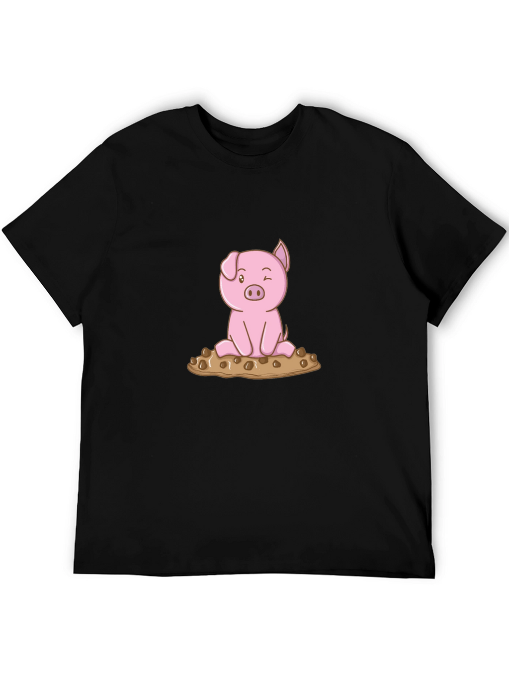 Cute Pig Graphic Tee - Black Cotton T-Shirt