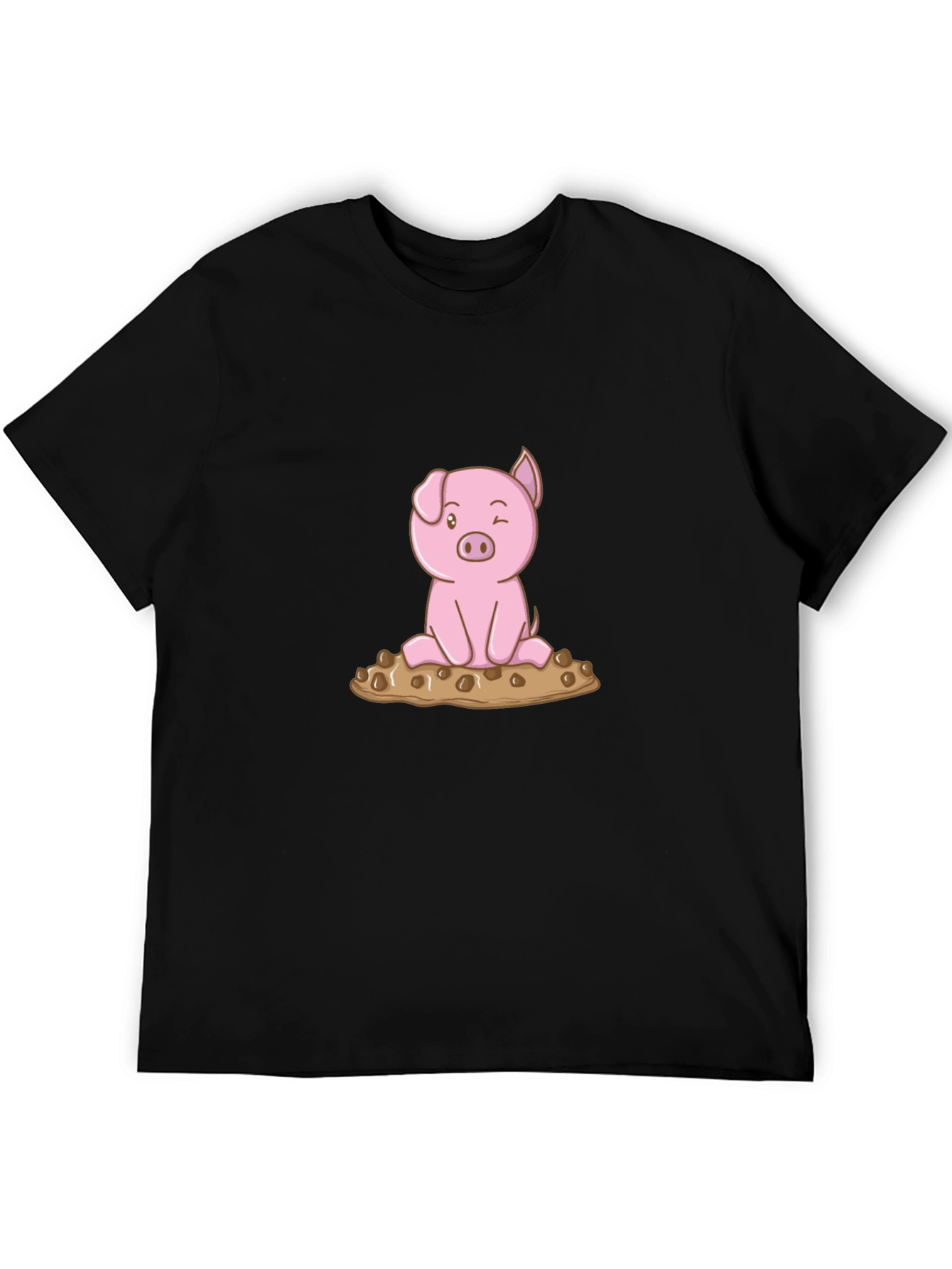 Cute Pig Graphic Tee - Black Cotton T-Shirt
