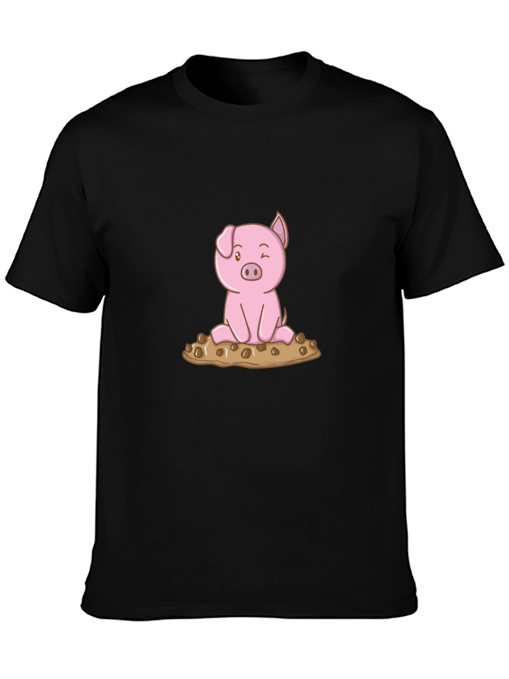Cute Pig Graphic Tee - Black Cotton T-Shirt