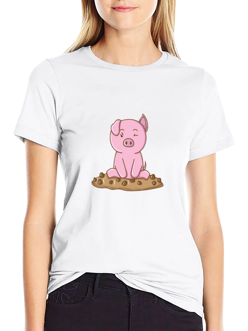 Cute Pig Graphic Tee - Black Cotton T-Shirt