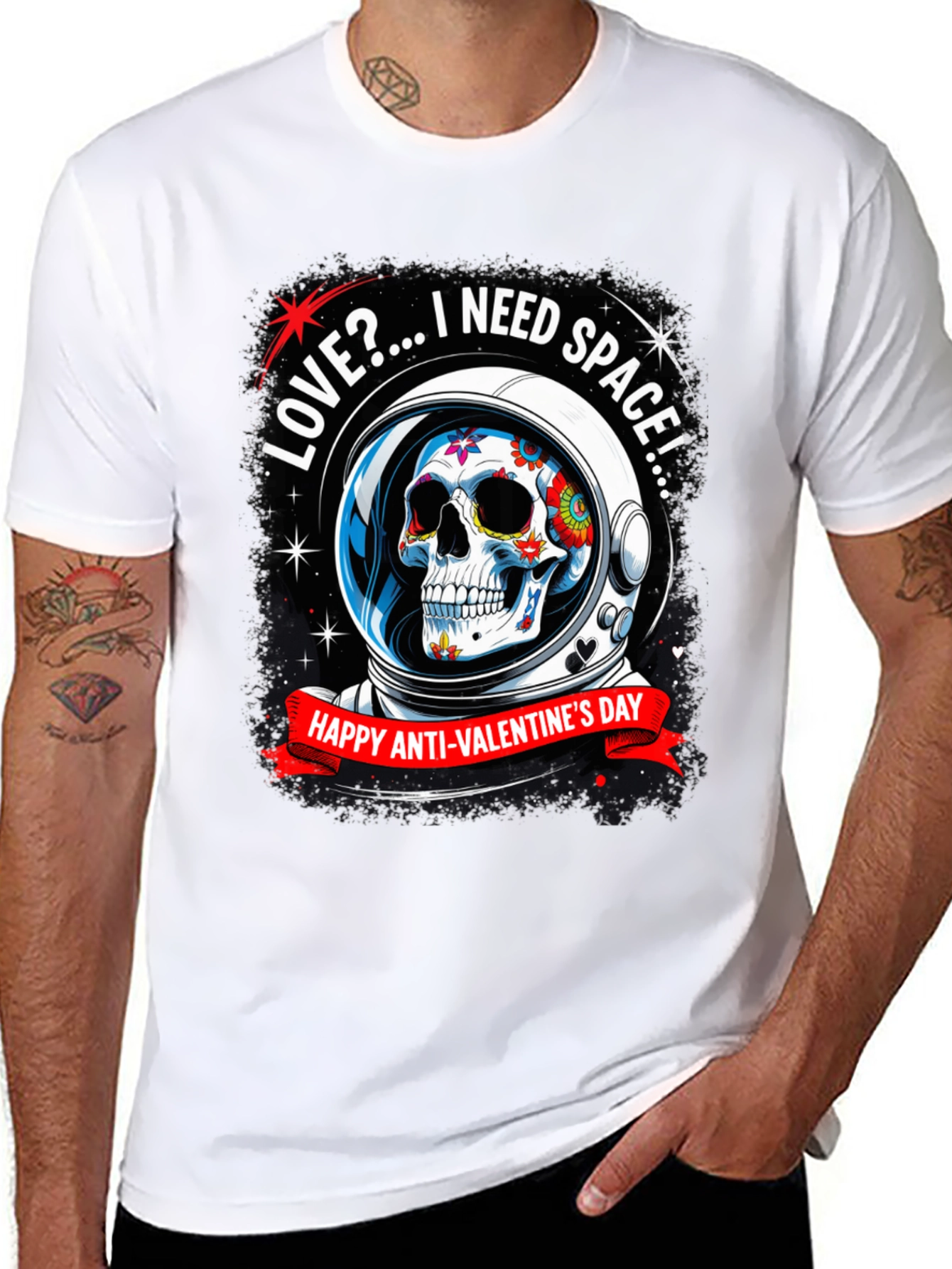 Anti-Valentines Day Sugar Skull Astronaut T-Shirt