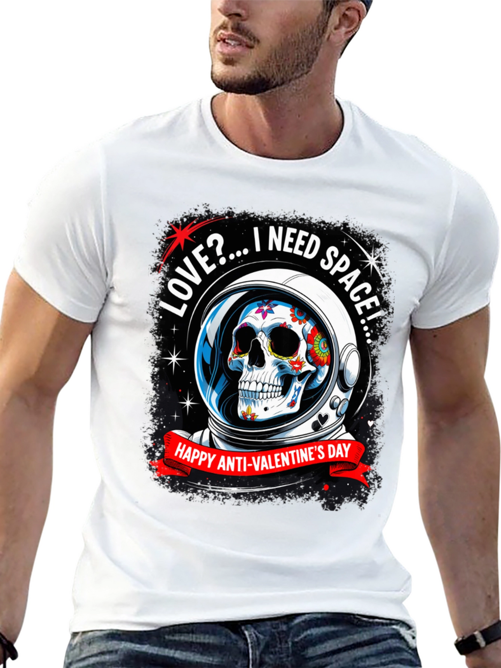 Anti-Valentines Day Sugar Skull Astronaut T-Shirt