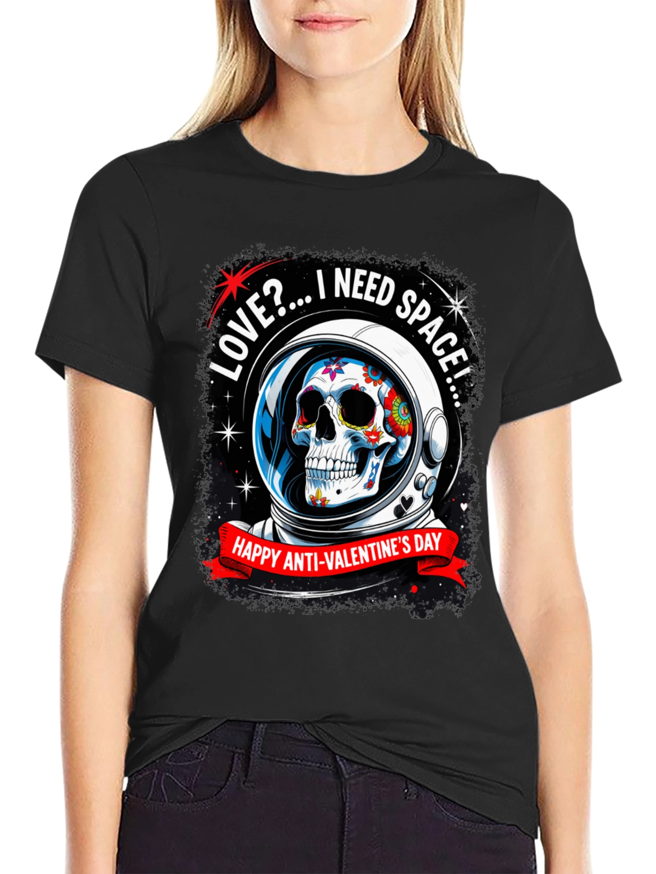 Anti-Valentines Day Sugar Skull Astronaut T-Shirt