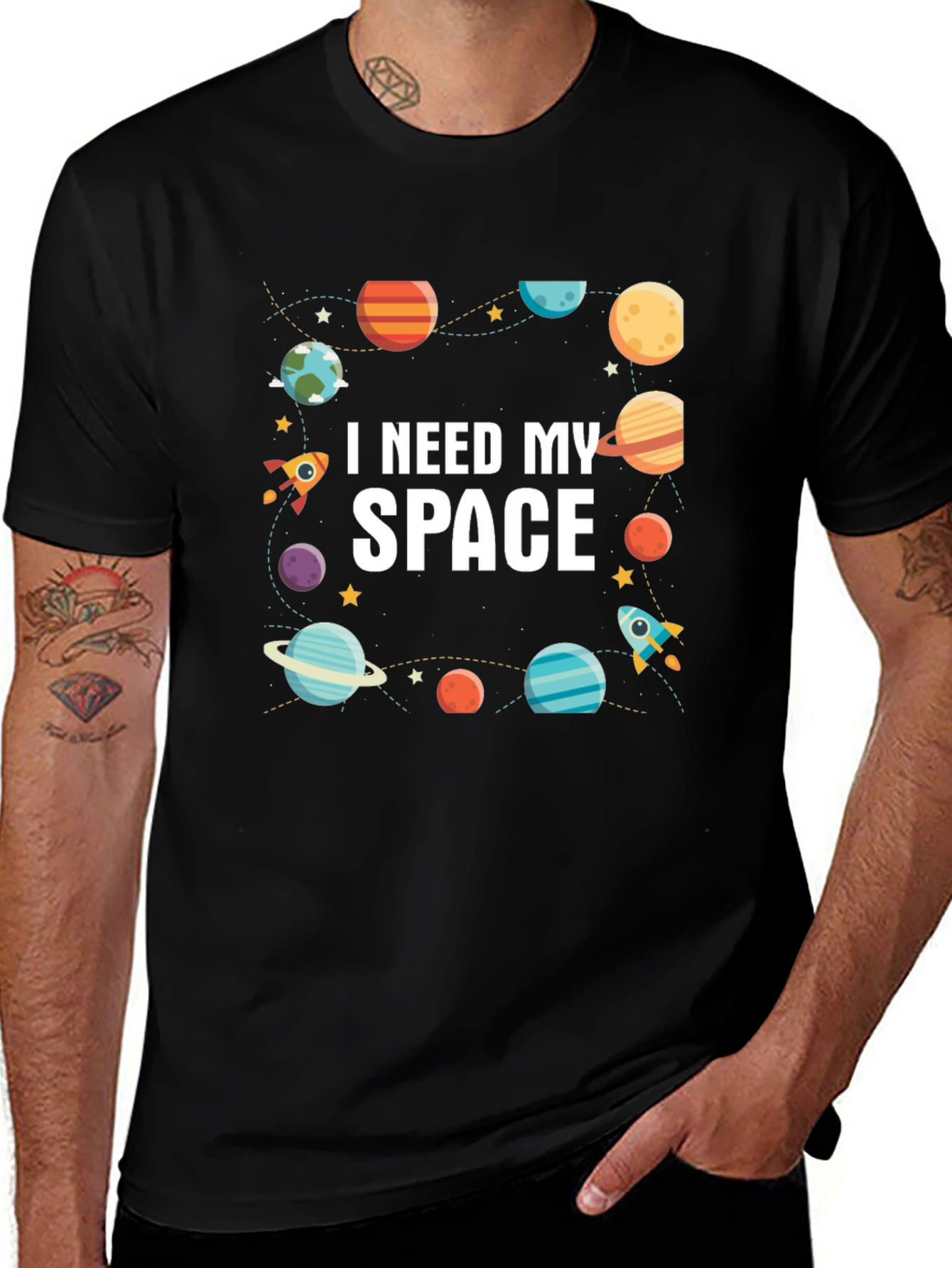 I Need My Space Graphic T-Shirt - Black Cotton Tee