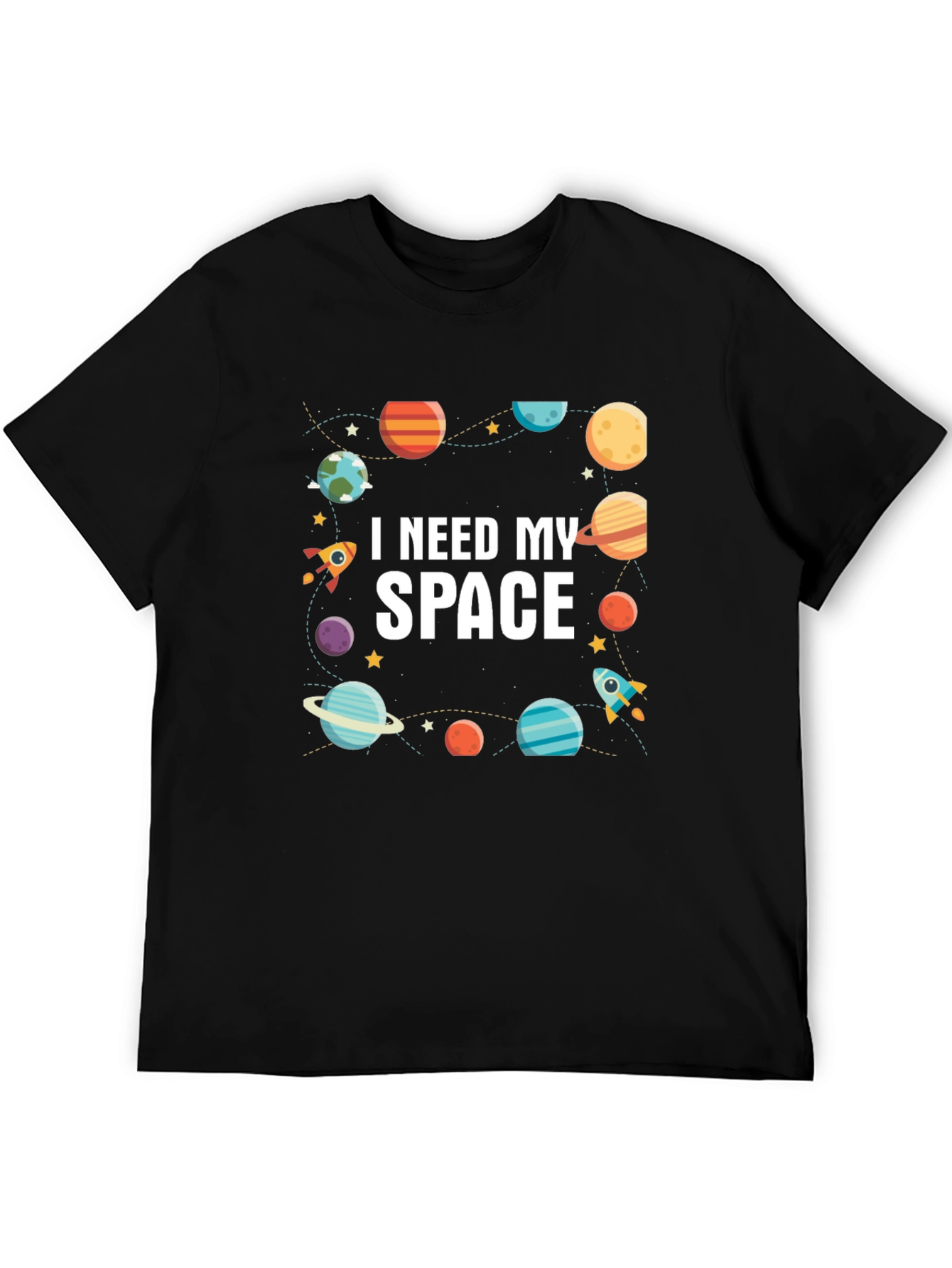 I Need My Space Graphic T-Shirt - Black Cotton Tee