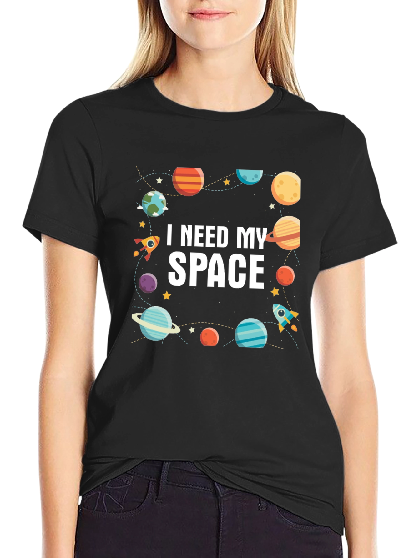 I Need My Space Graphic T-Shirt - Black Cotton Tee