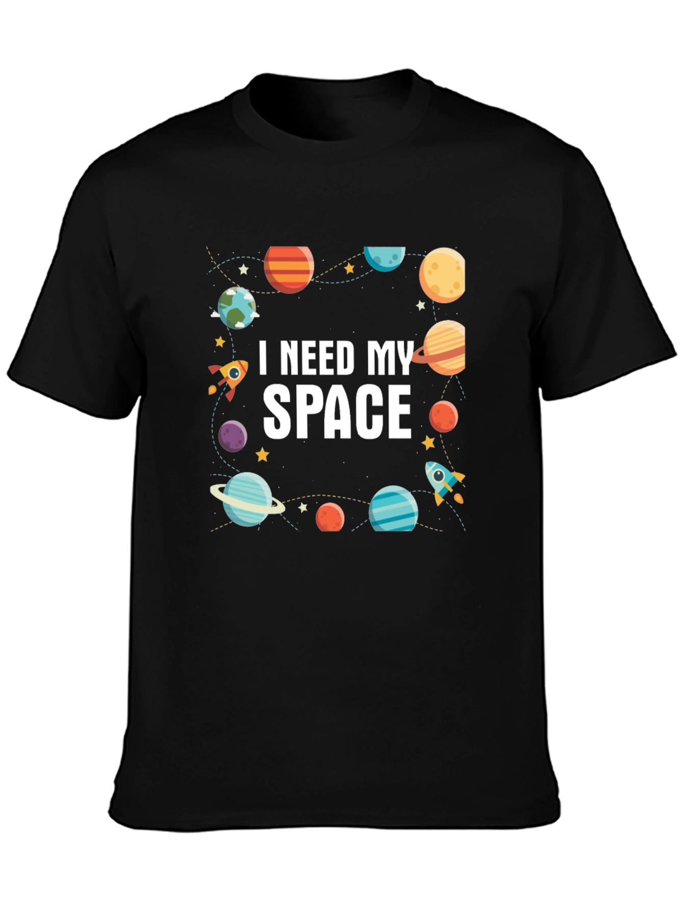 I Need My Space Graphic T-Shirt - Black Cotton Tee