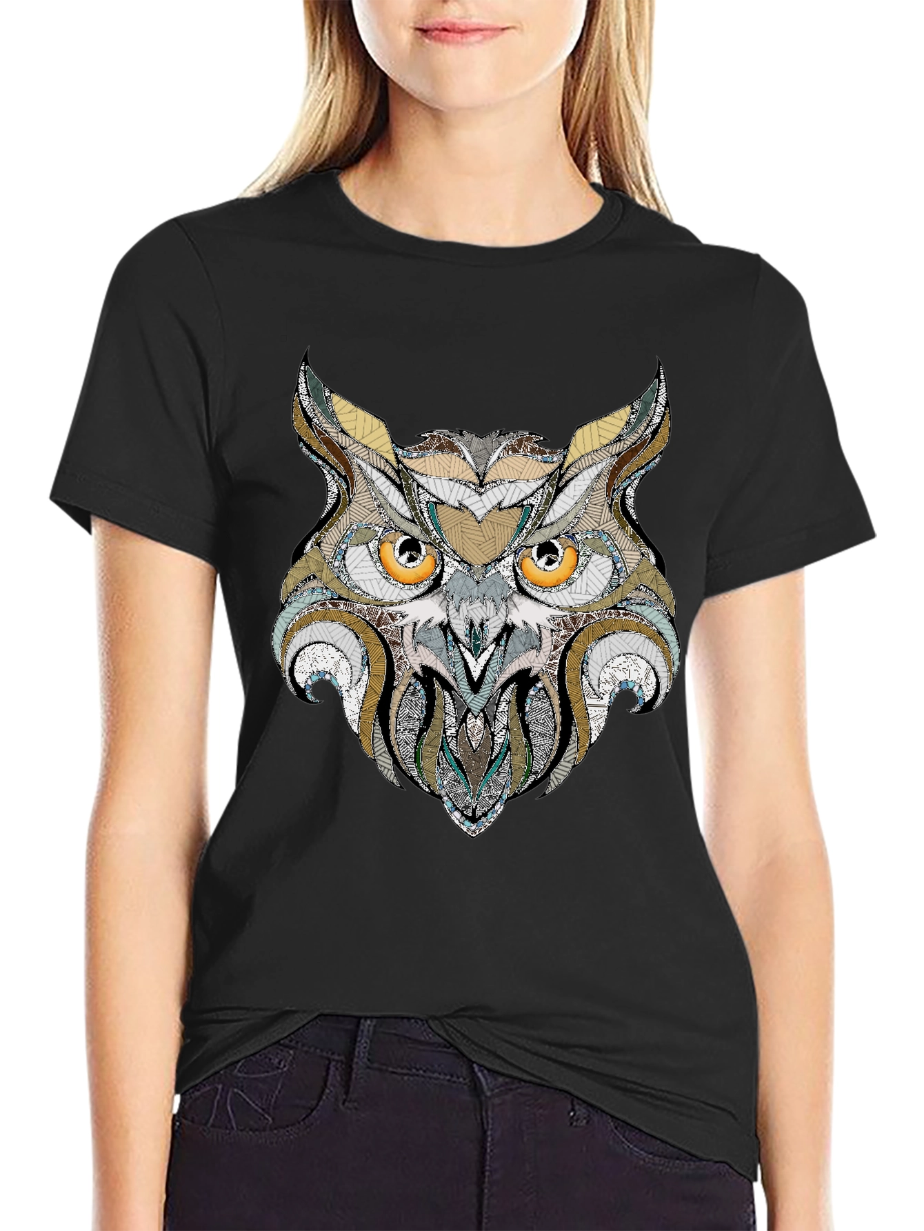 Owl Graphic Print Black T-Shirt