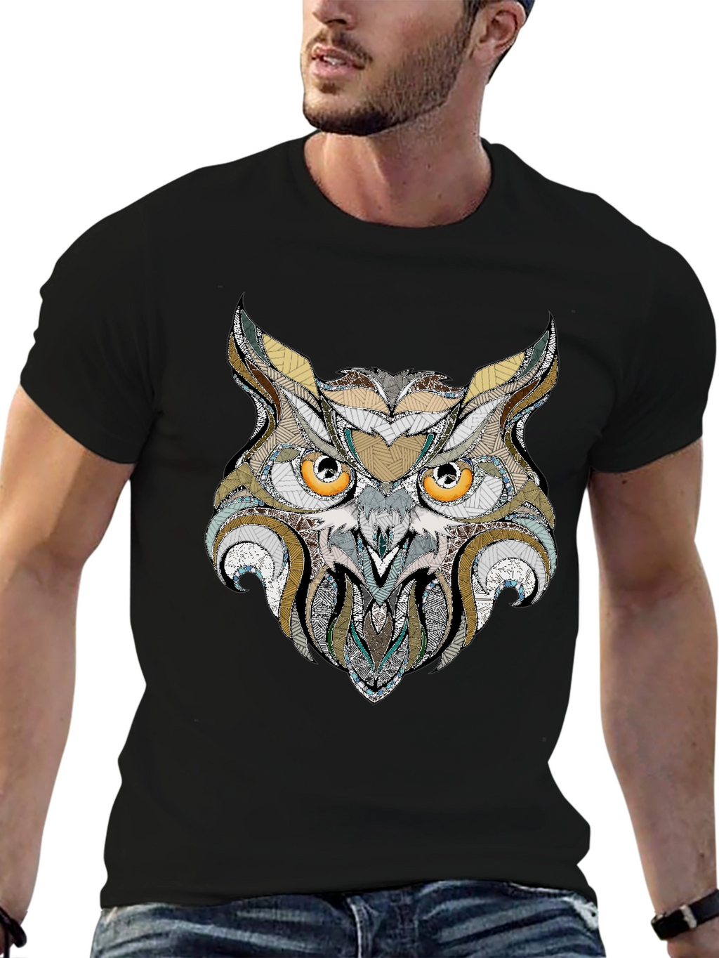 Owl Graphic Print Black T-Shirt