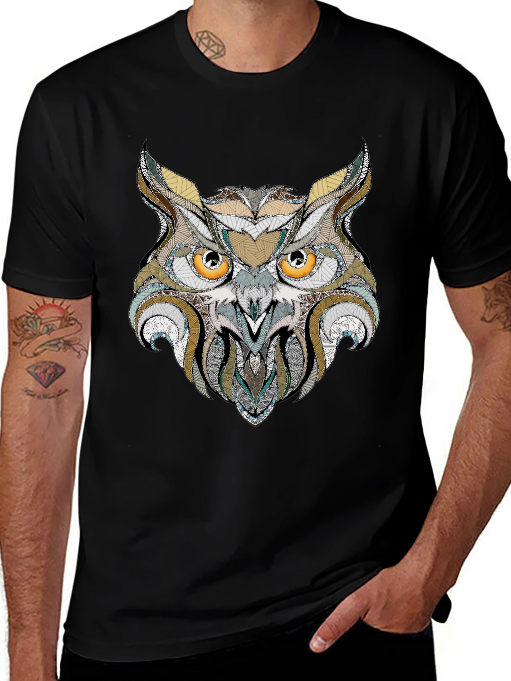 Owl Graphic Print Black T-Shirt