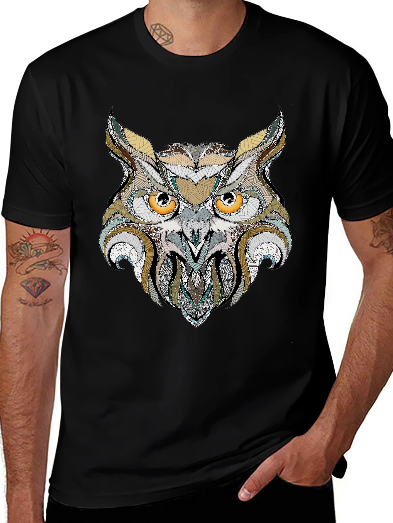 Owl Graphic Print Black T-Shirt