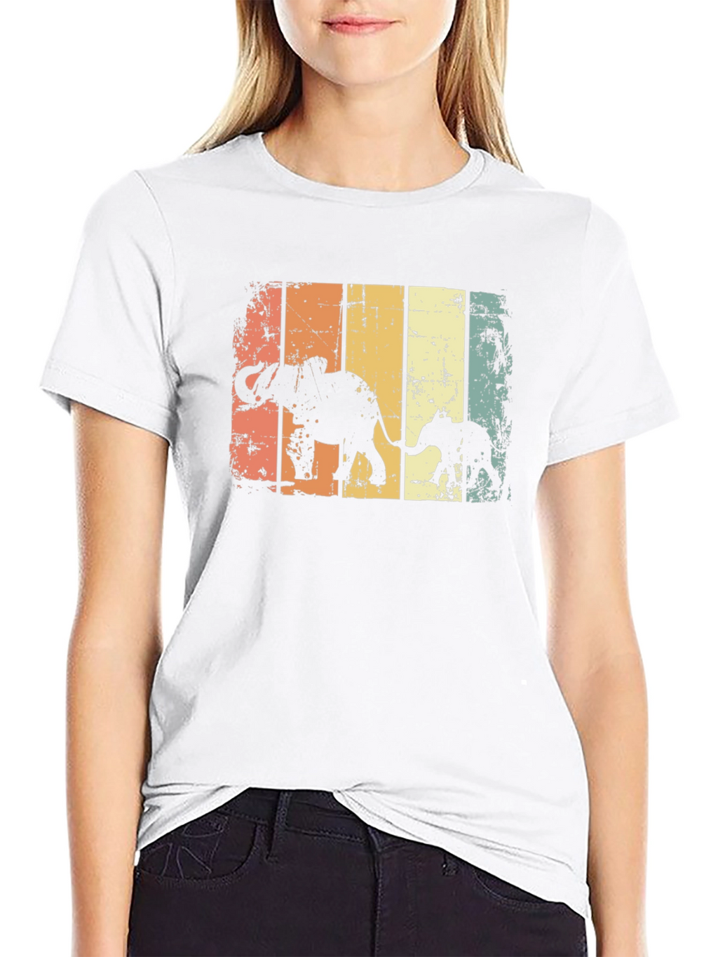 Retro Elephant Family Graphic T-Shirt