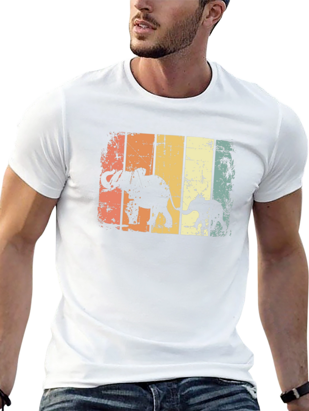 Retro Elephant Family Graphic T-Shirt
