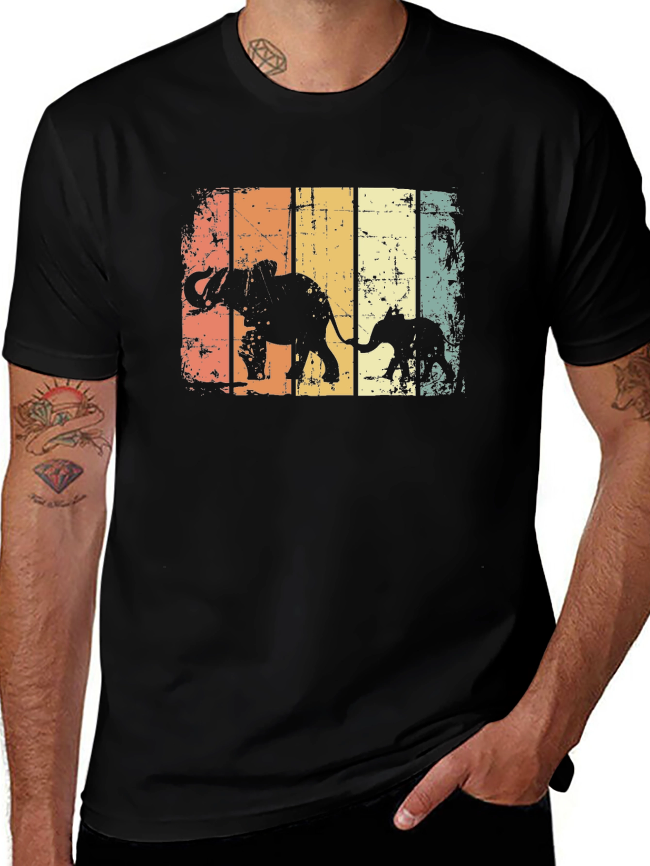 Retro Elephant Family Graphic T-Shirt