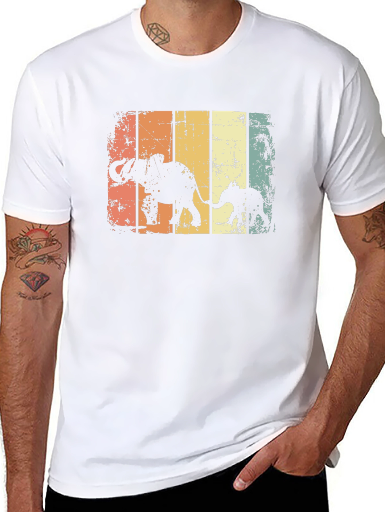 Retro Elephant Family Graphic T-Shirt