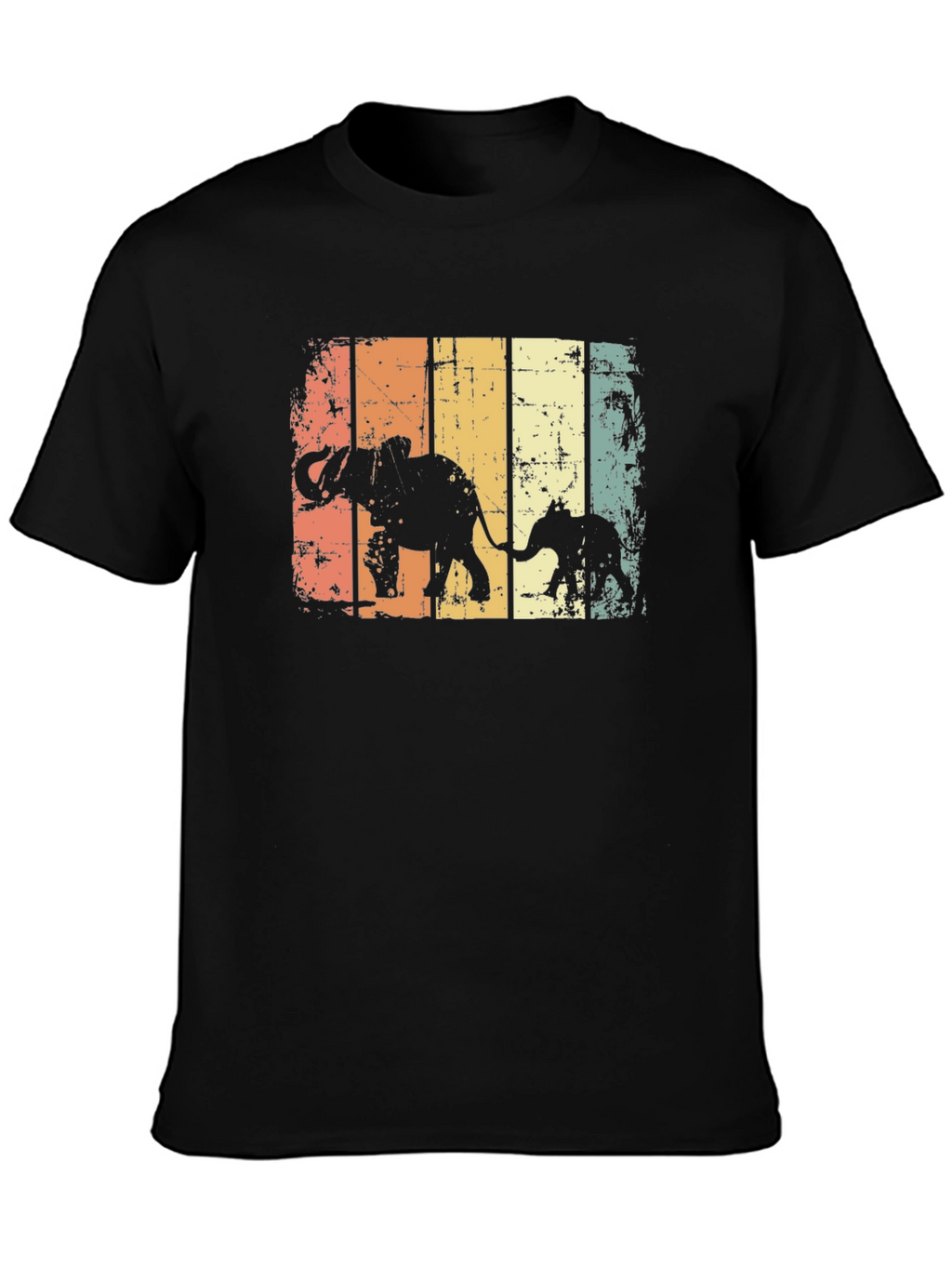 Retro Elephant Family Graphic T-Shirt
