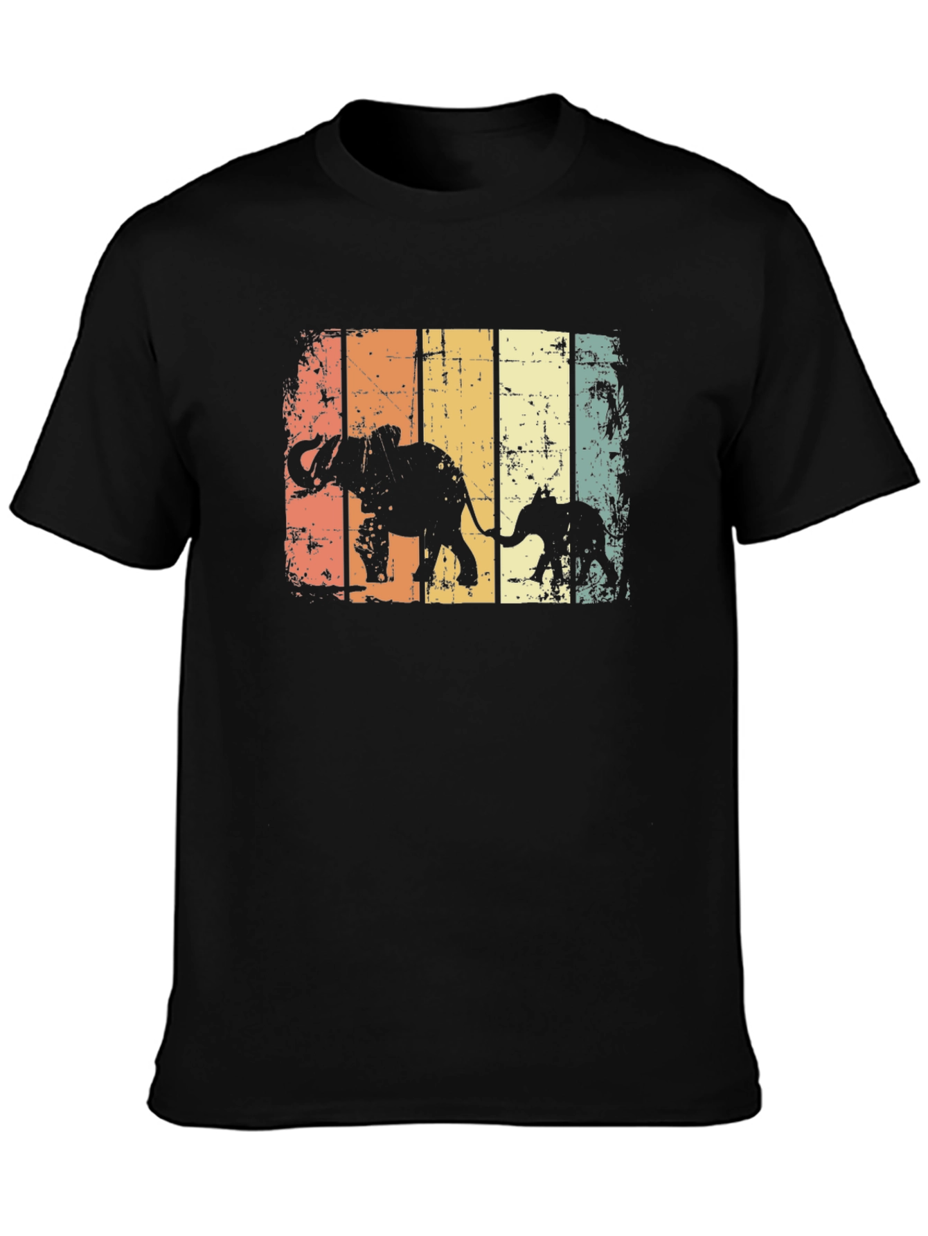 Retro Elephant Family Graphic T-Shirt