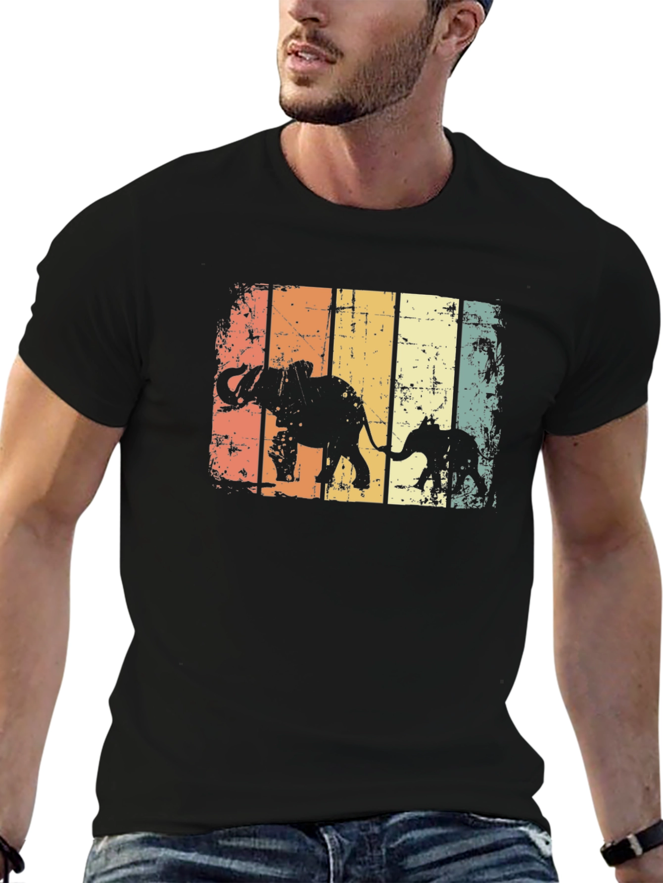 Retro Elephant Family Graphic T-Shirt